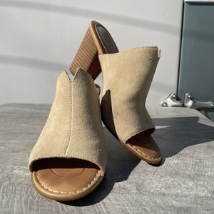 Born Shoes Womens Mule Sandal Size 6M Tan Suede Block Heel Open Toe Slip On